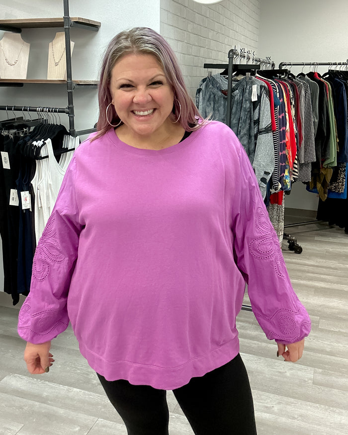 Pink Crochet Sleeve Pullover - Talbots