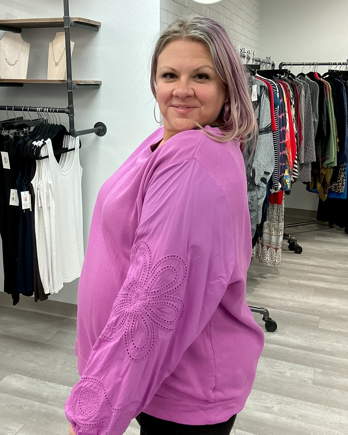 Pink Crochet Sleeve Pullover - Talbots