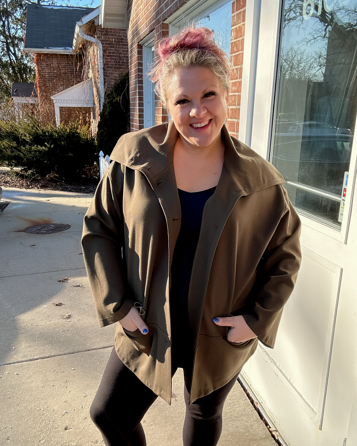 Roll Neck Ponte Jacket | Olive