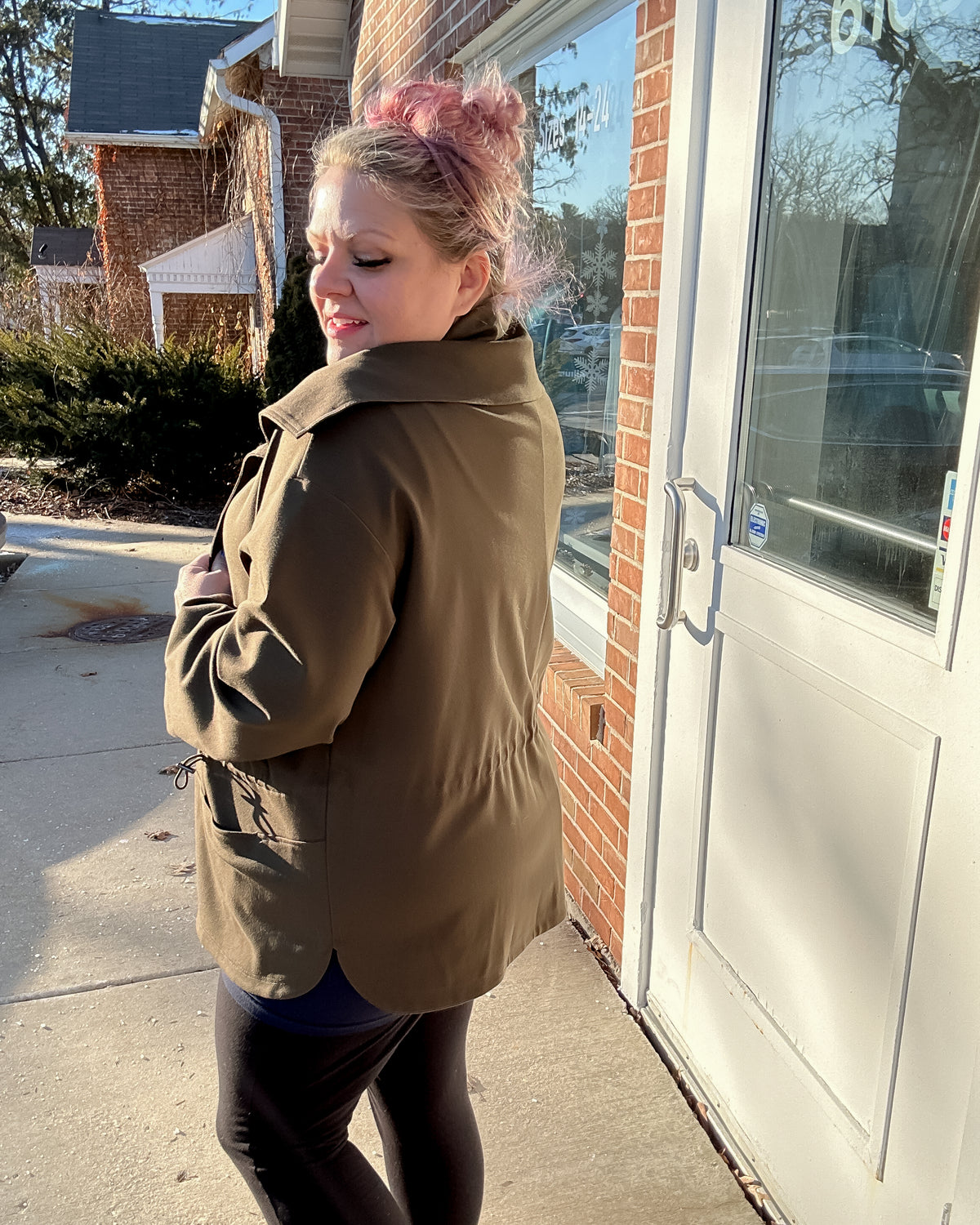 Roll Neck Ponte Jacket | Olive