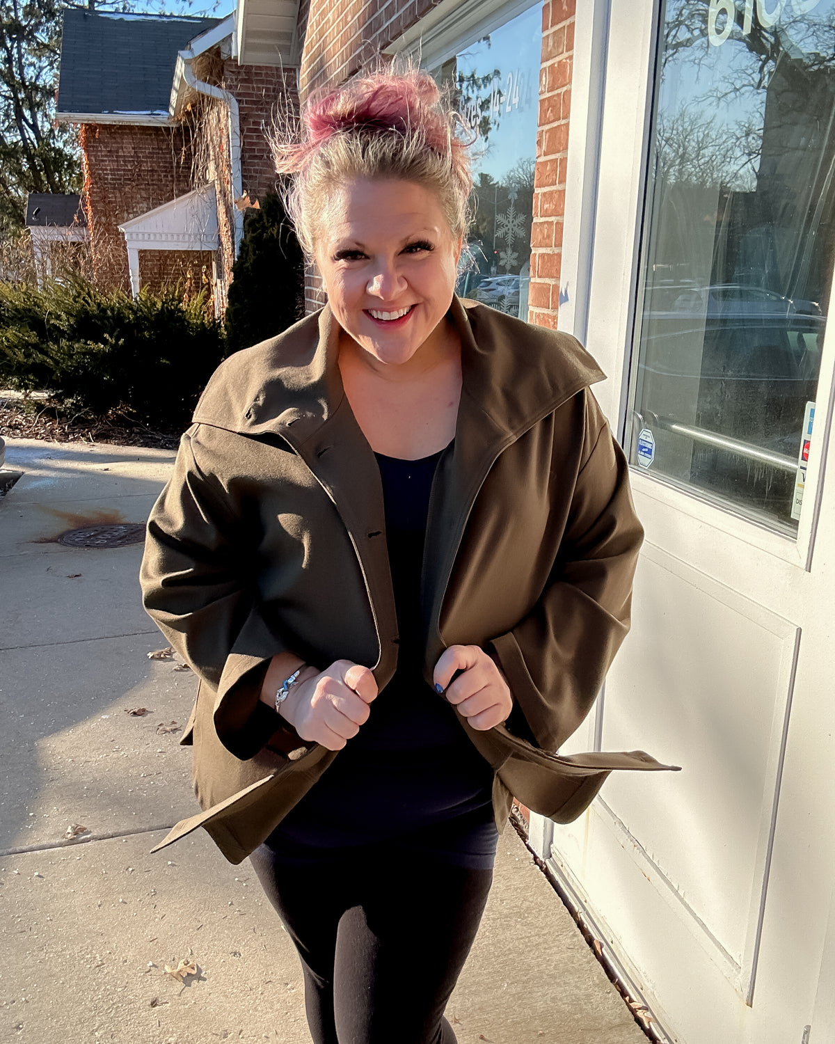 Roll Neck Ponte Jacket | Olive