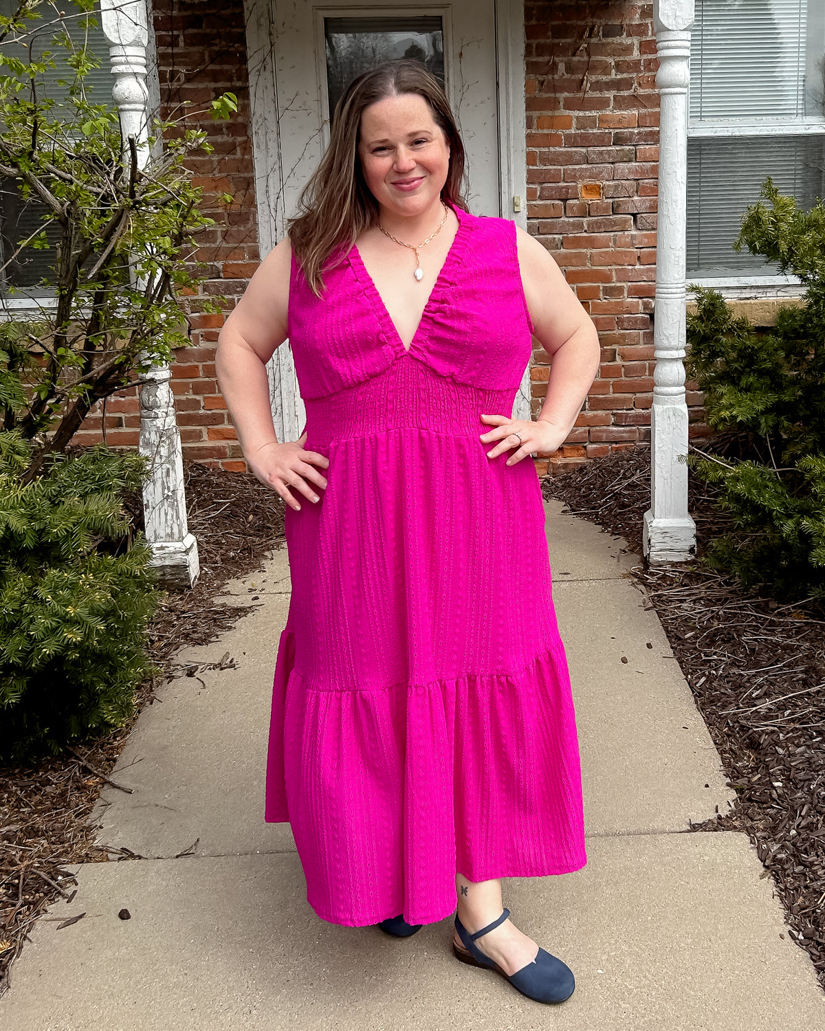 Jacquard Malia Midi Dress | Magenta