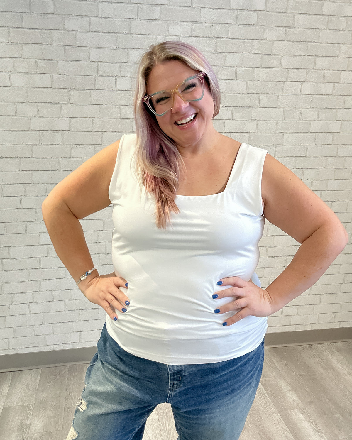 Square Neck Tank | White