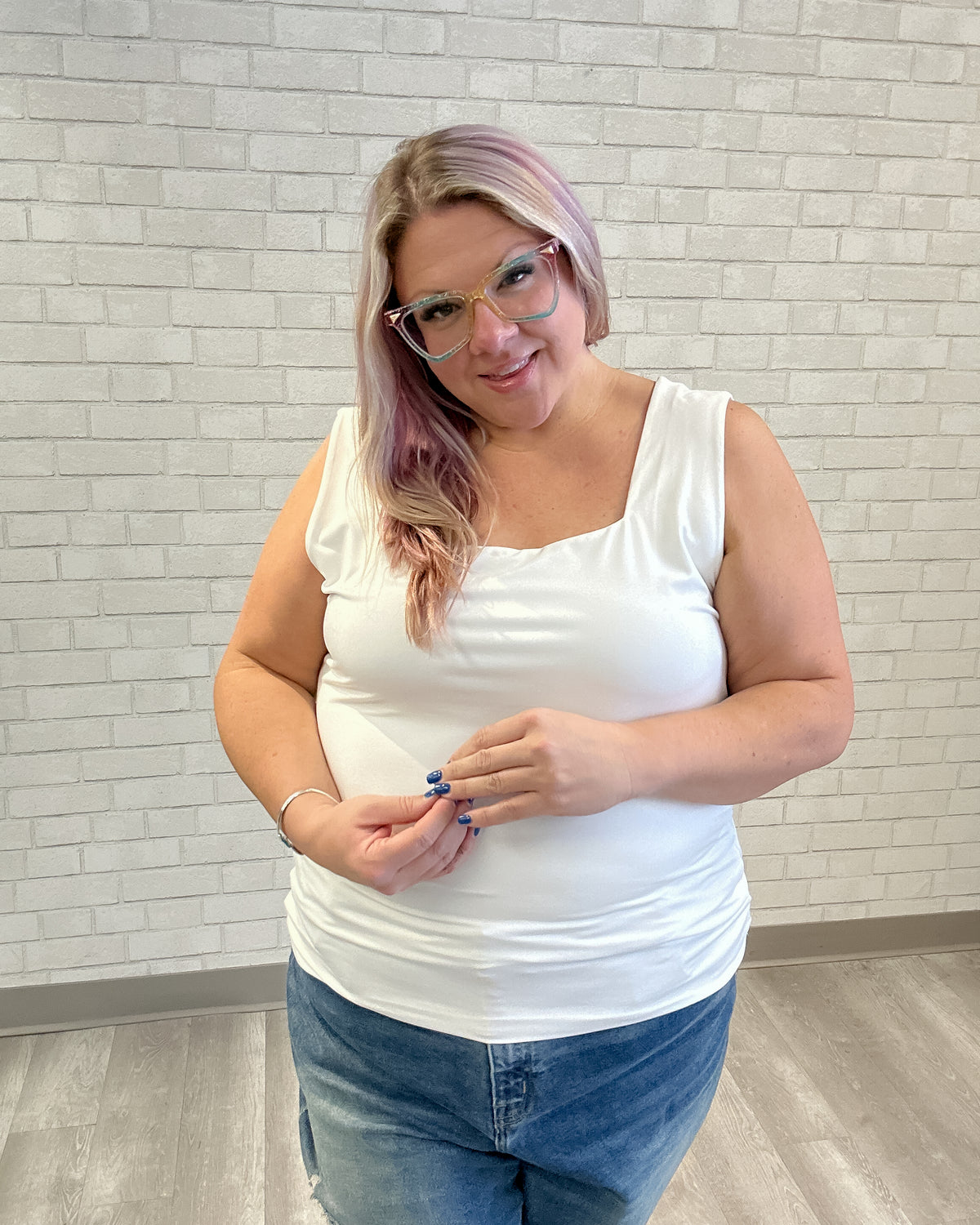 Square Neck Tank | White