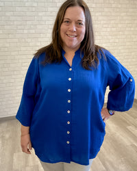 Cobalt Linen Button Down - Fridaze