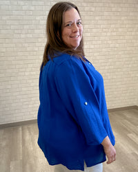 Cobalt Linen Button Down - Fridaze