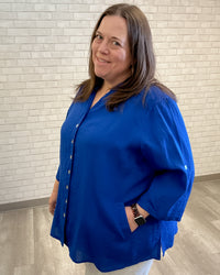 Cobalt Linen Button Down - Fridaze