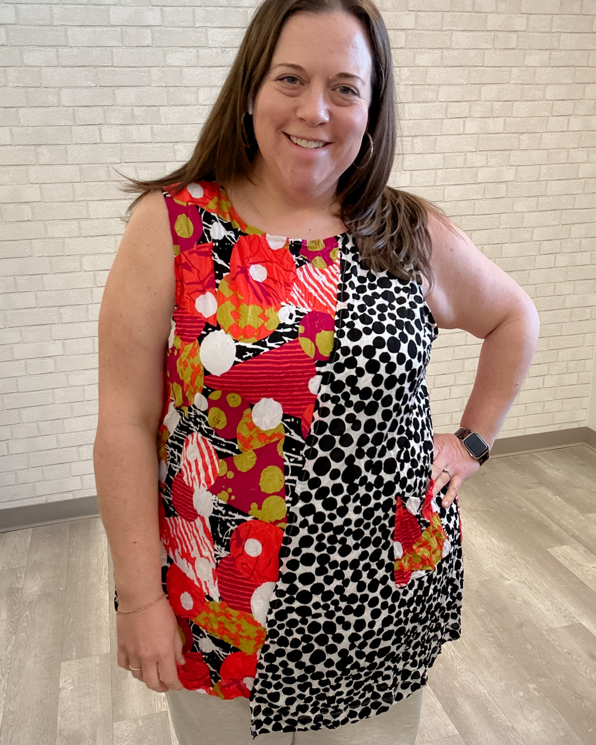 Mix Print Crinkle Tank - Chalet