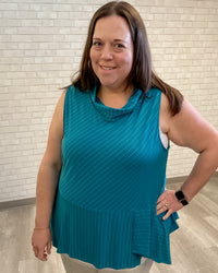 Teal Stripe Cowl Neck Tank - Chalet