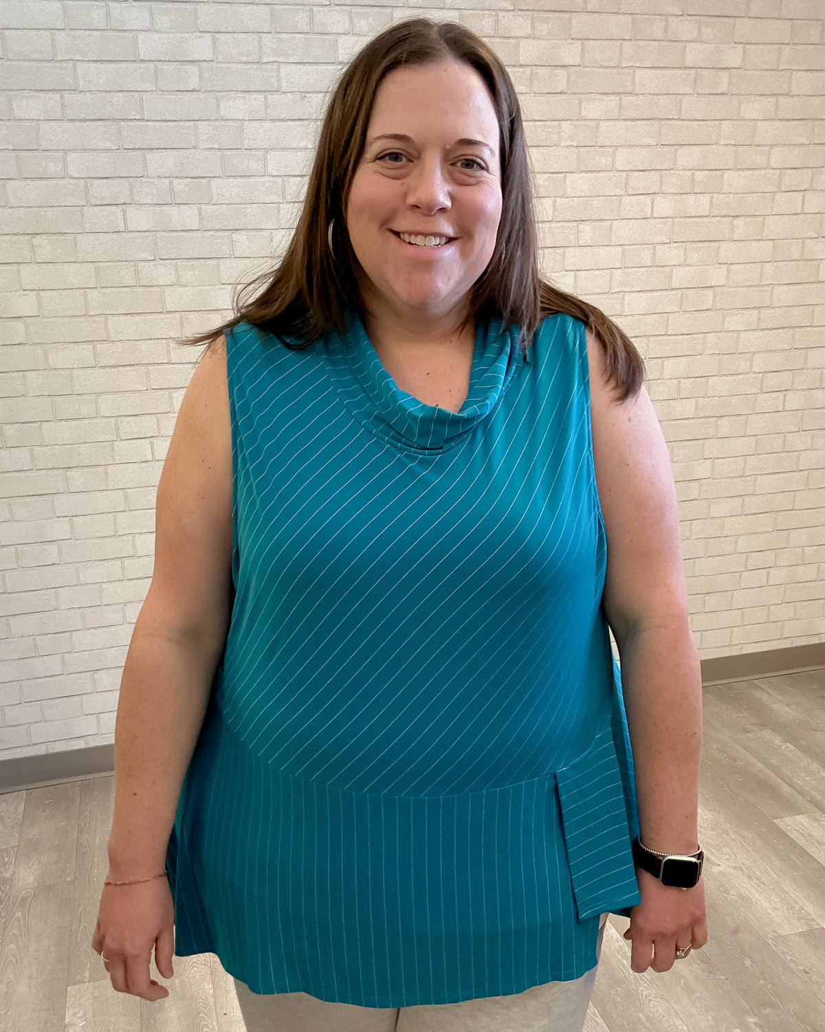 Teal Stripe Cowl Neck Tank - Chalet