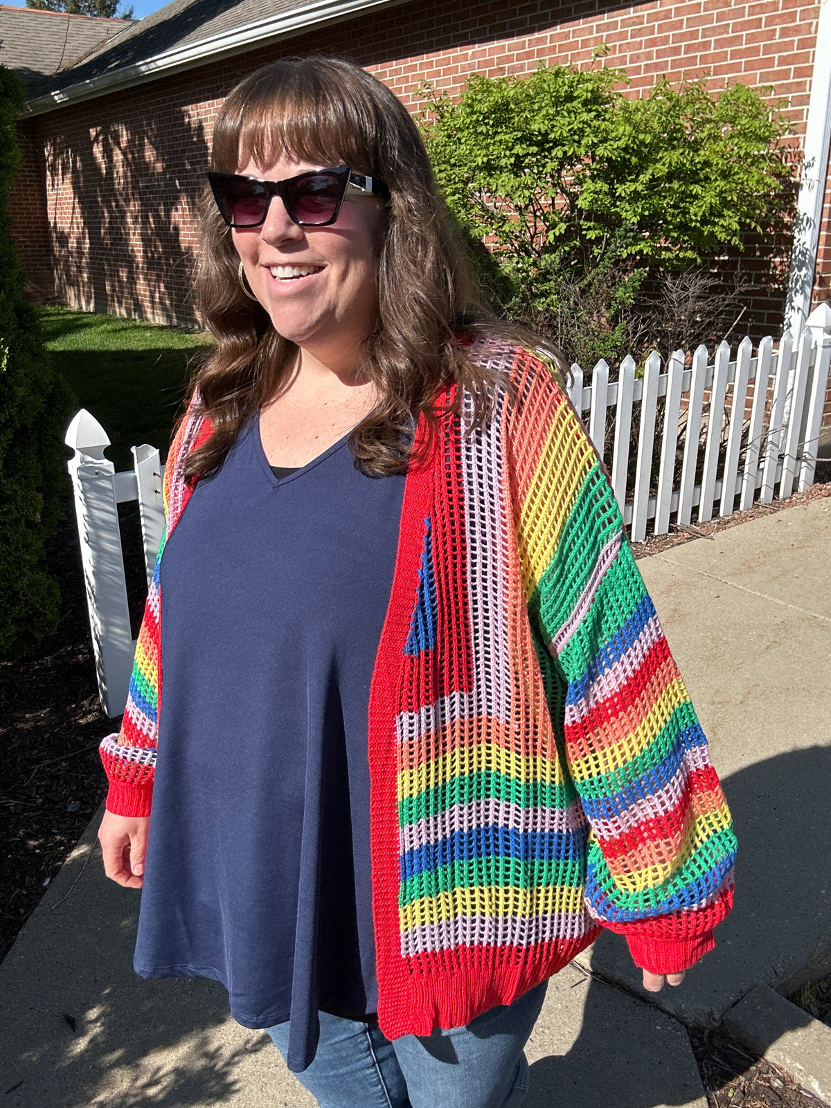 Rainbow Crochet Striped Cardi