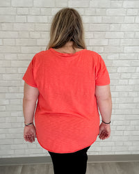 V-Neck Tee w/ Curved Hem | Fiery Tangerine