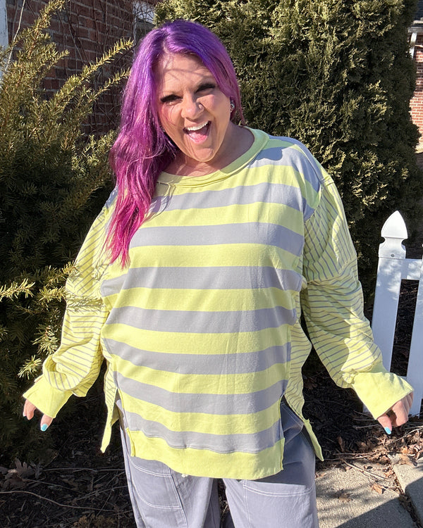Mixed Stripe Pullover | Lemon Grey