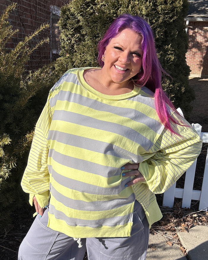 Mixed Stripe Pullover | Lemon Grey