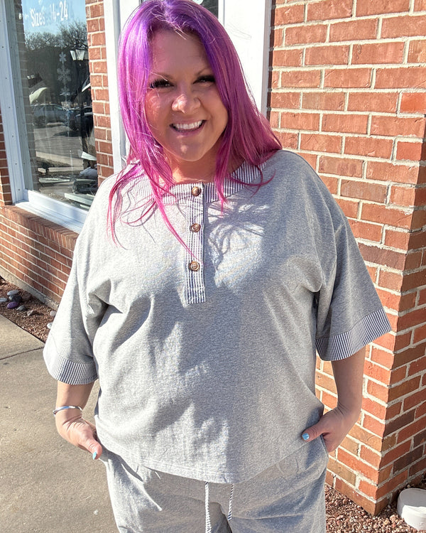 Contrast Striped Trim Set | Heather Grey