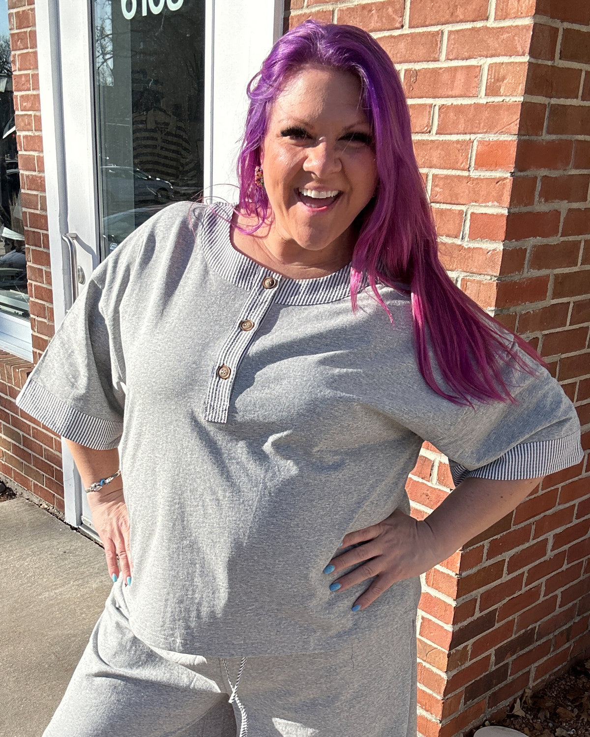 Contrast Striped Trim Set | Heather Grey