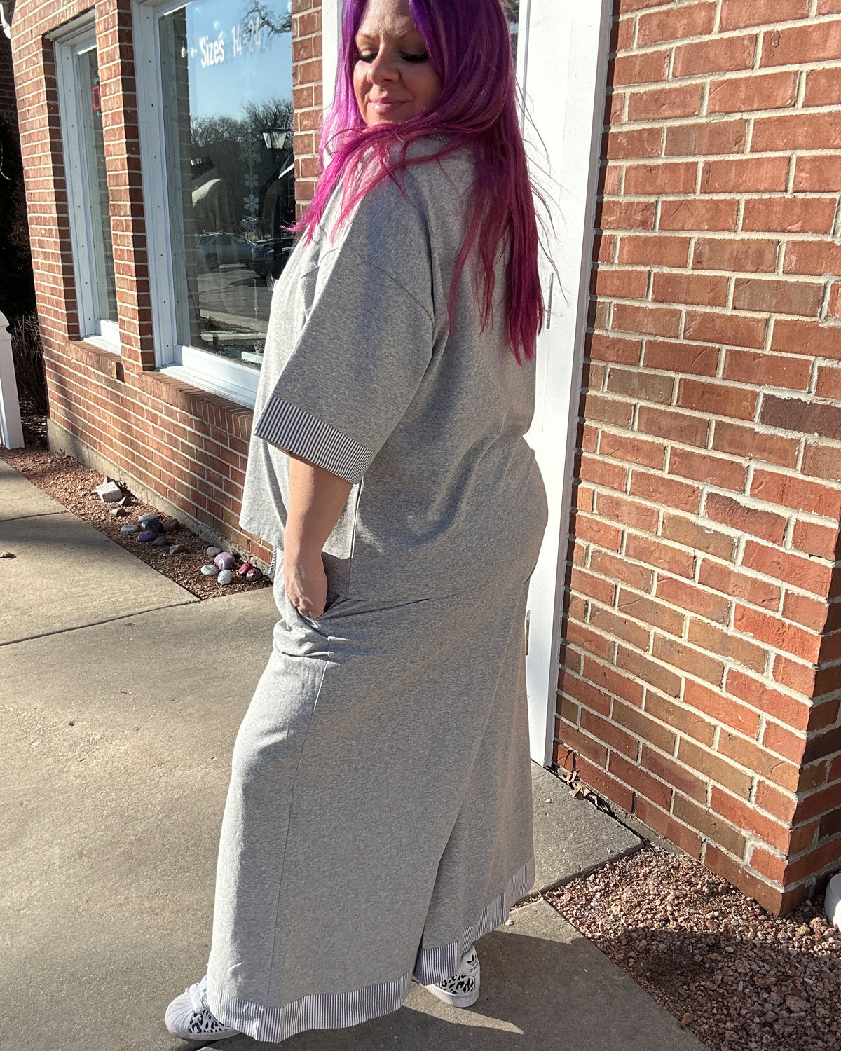 Contrast Striped Trim Set | Heather Grey