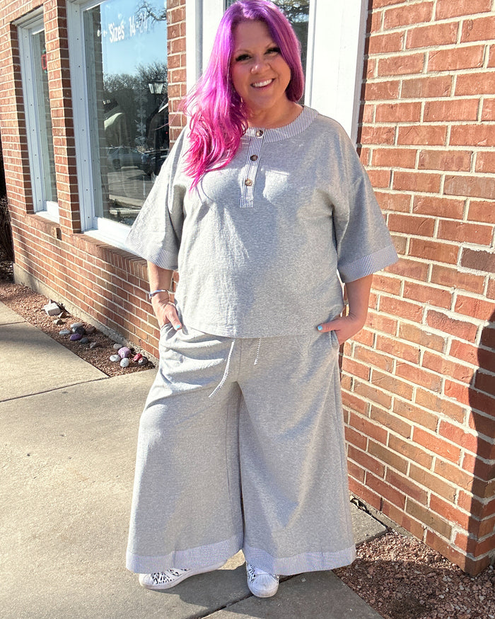 Contrast Striped Trim Set | Heather Grey