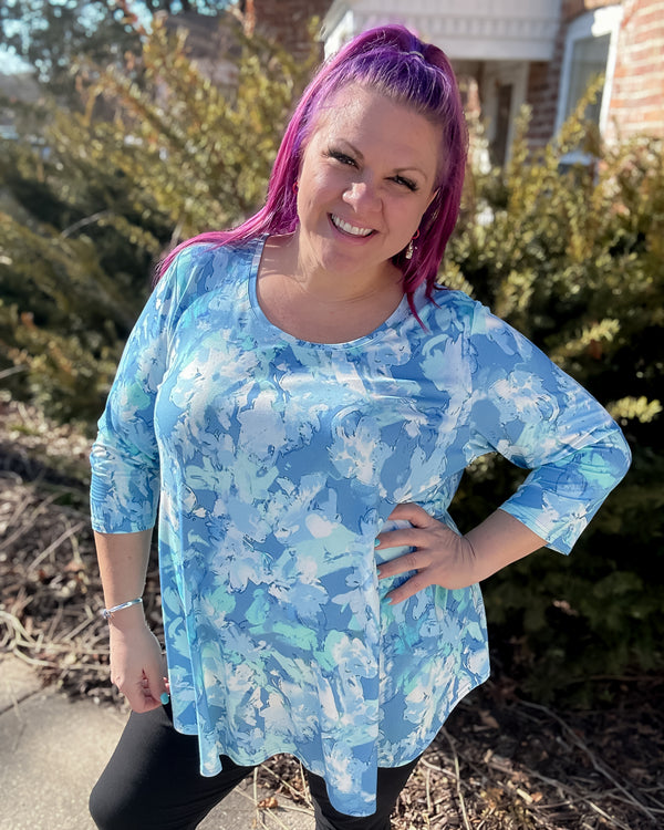 Jazz 3/4 Sleeve Bamboo Top | Denim Clouds