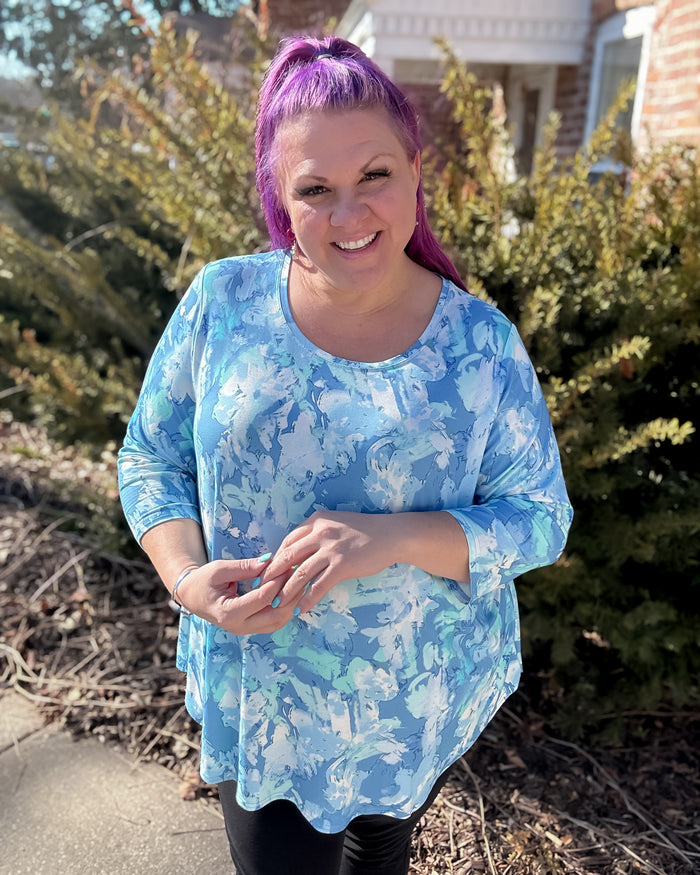 Jazz 3/4 Sleeve Bamboo Top | Denim Clouds