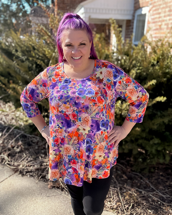 Jazz 3/4 Sleeve Bamboo Top | Violet Fiesta