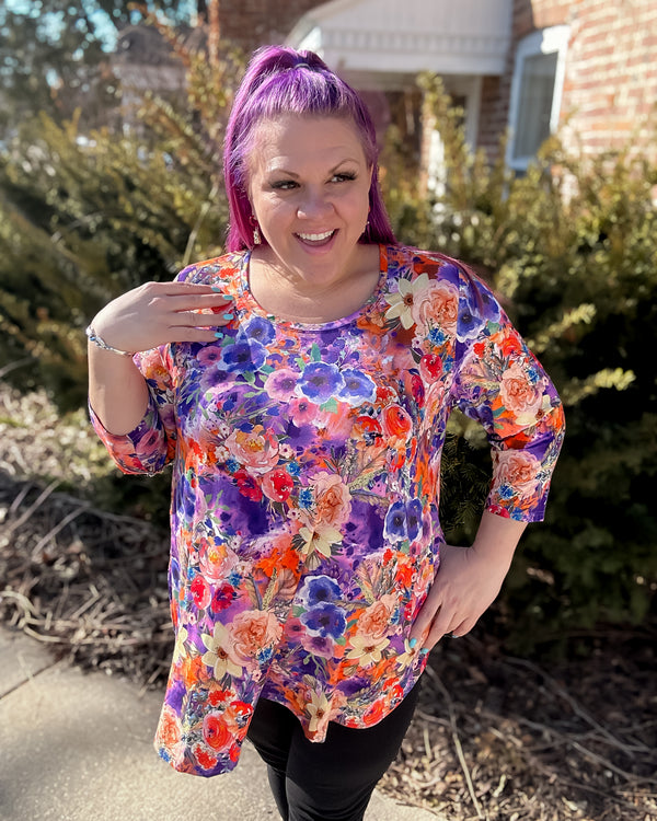 Jazz 3/4 Sleeve Bamboo Top | Violet Fiesta