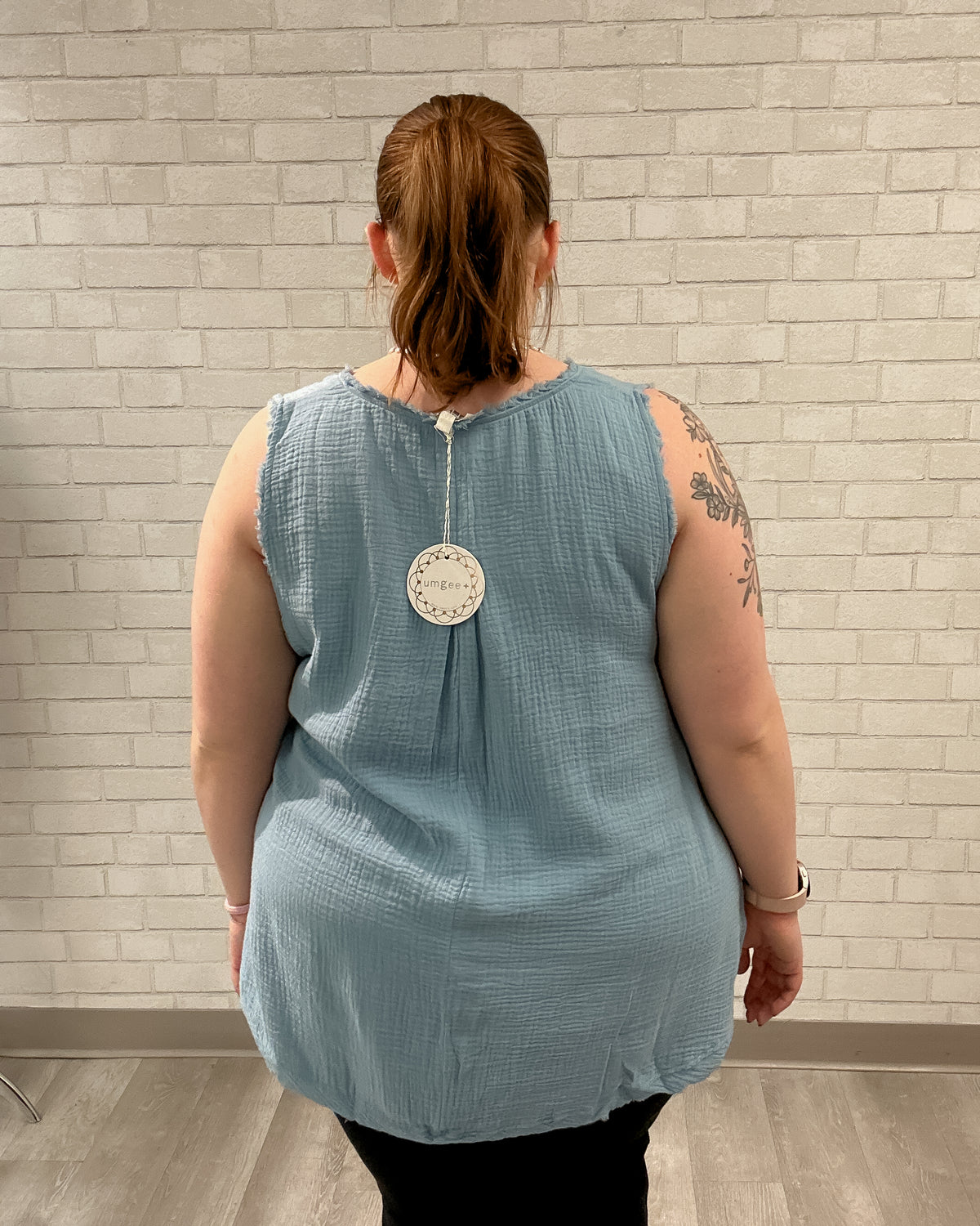 Sleeveless V-Neck Frayed Edge Top | Light Blue