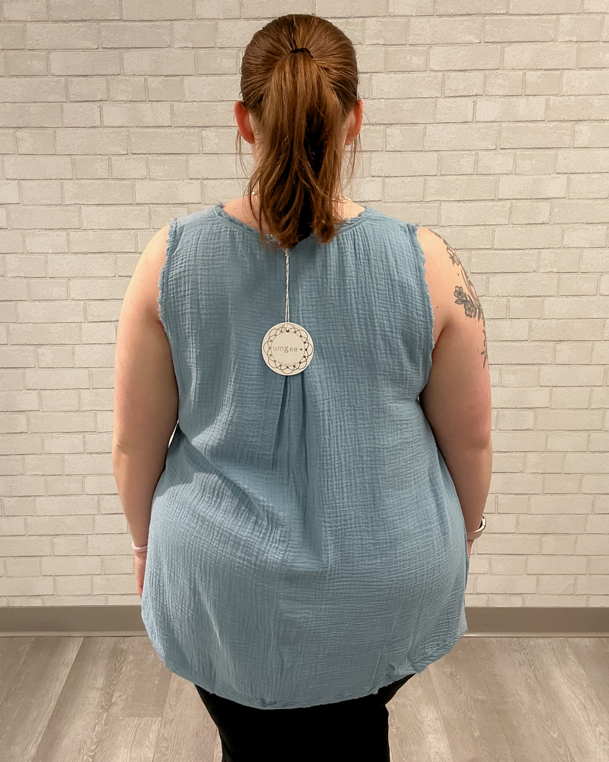 Sleeveless V-Neck Frayed Edge Top | Light Blue