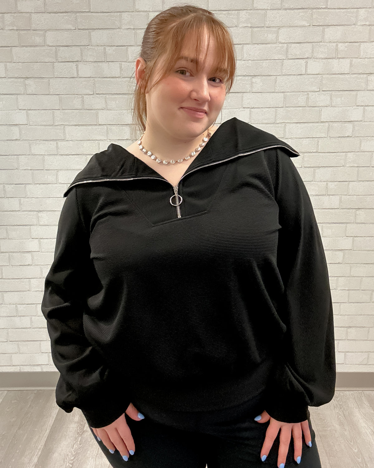 Half Zipper Ribbed Pullover | Black