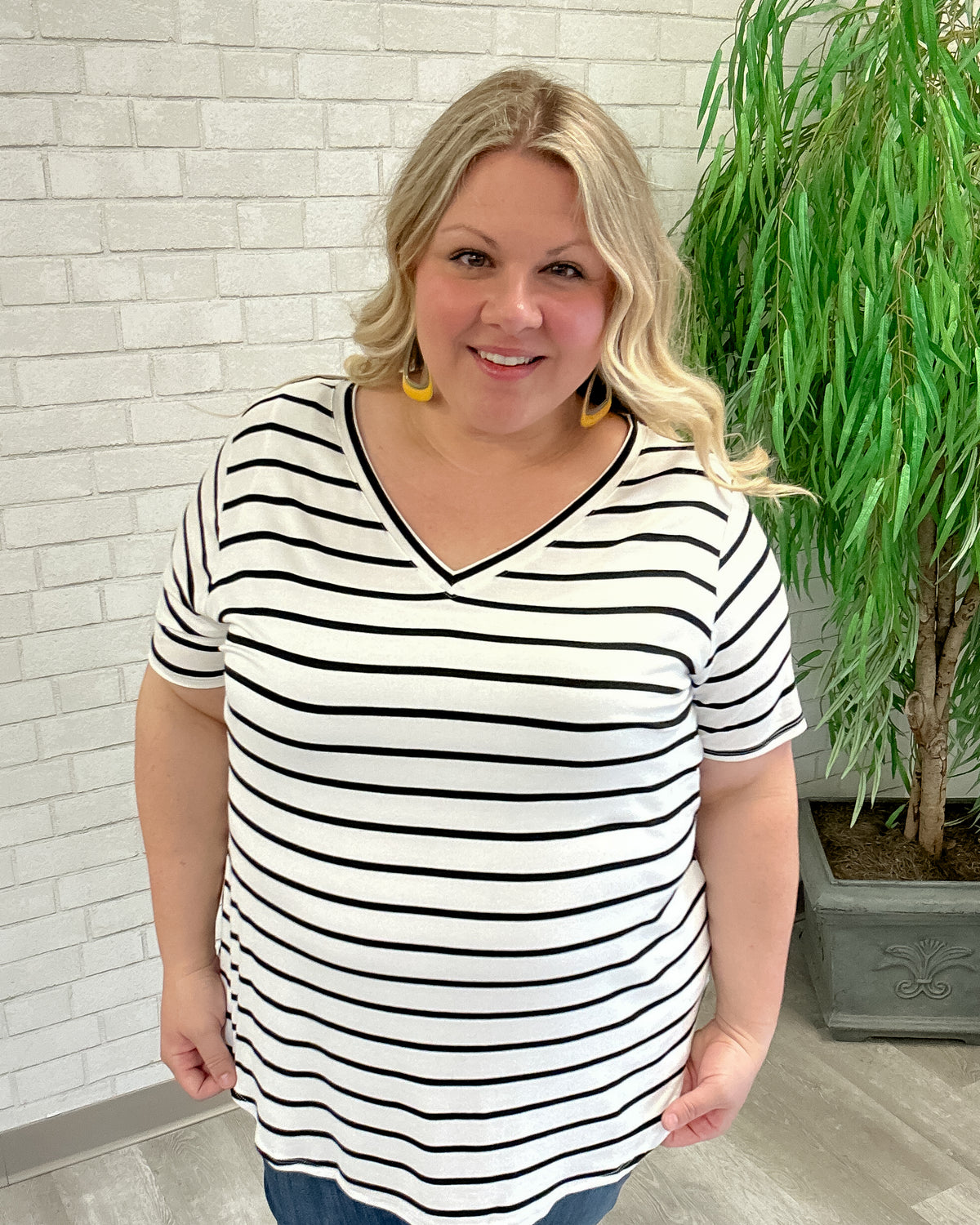 Stripe V-Neck Tee | Ivory & Black