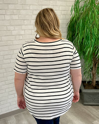 Stripe V-Neck Tee | Ivory & Black