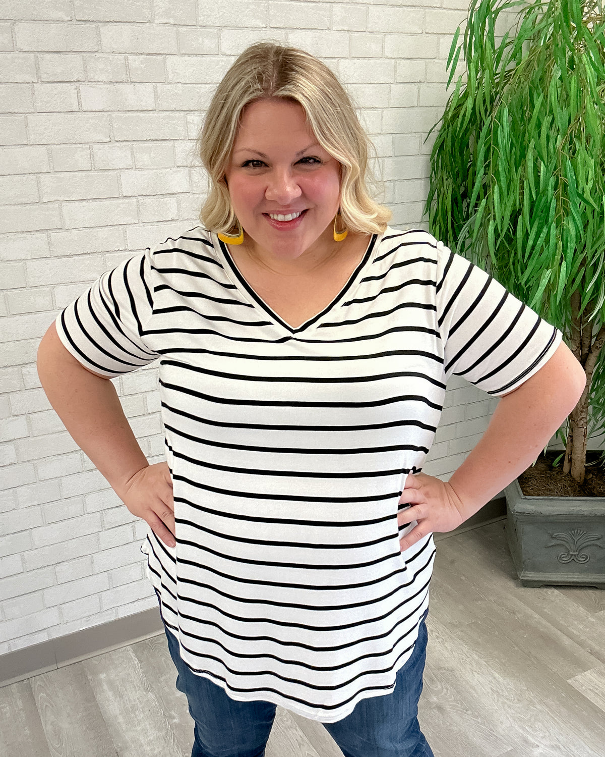 Stripe V-Neck Tee | Ivory & Black