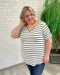 Stripe V-Neck Tee | Ivory & Black