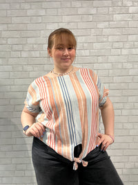 Orange & Blue Tie Hem Top - Tribal