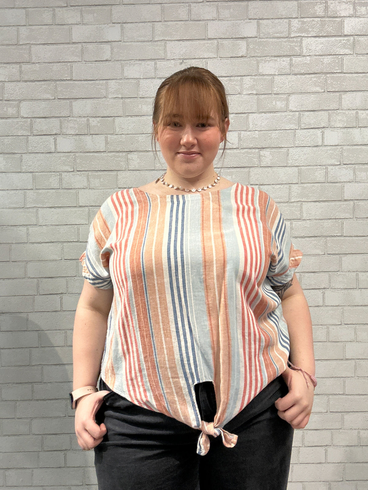 Orange & Blue Tie Hem Top - Tribal