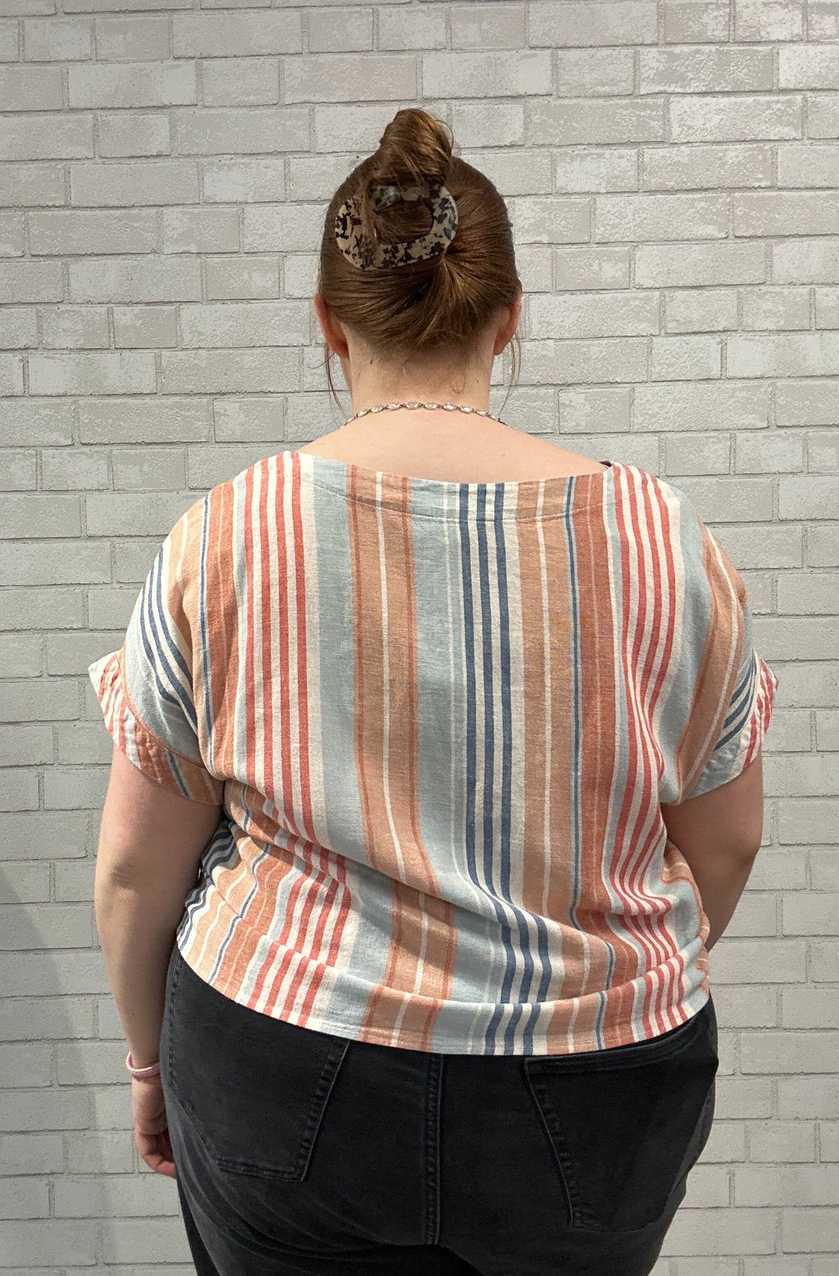 Orange & Blue Tie Hem Top - Tribal