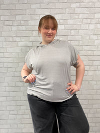 Grey/White Striped Short Sleeve Hoodie - Livi Active