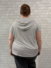 Grey/White Striped Short Sleeve Hoodie - Livi Active