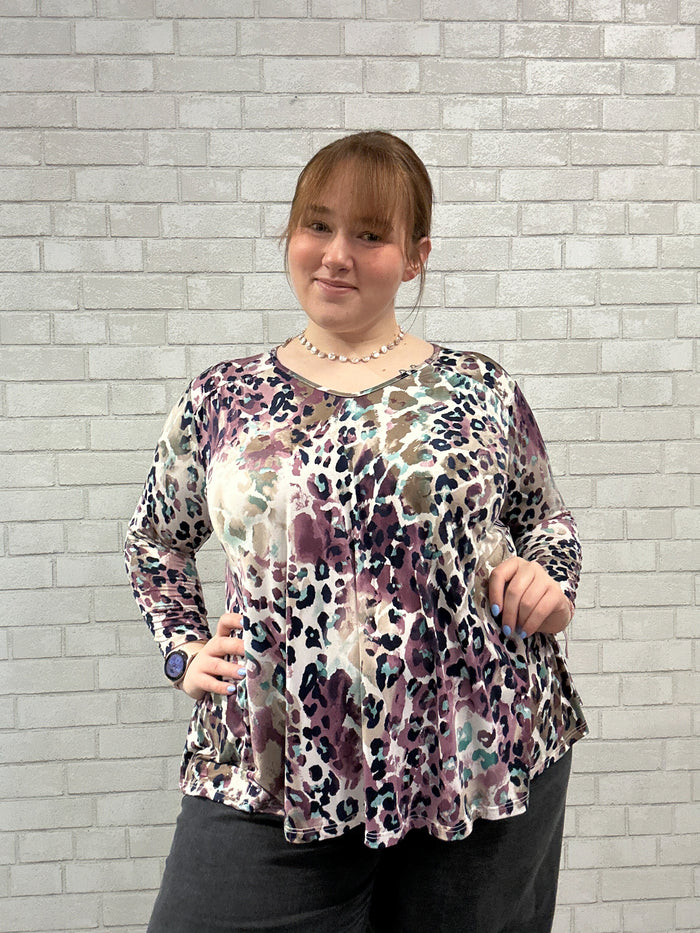 Purple Abstract Animal Print Top - Emerald