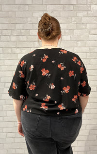 Black Floral Tie Hem Blouse - Lush