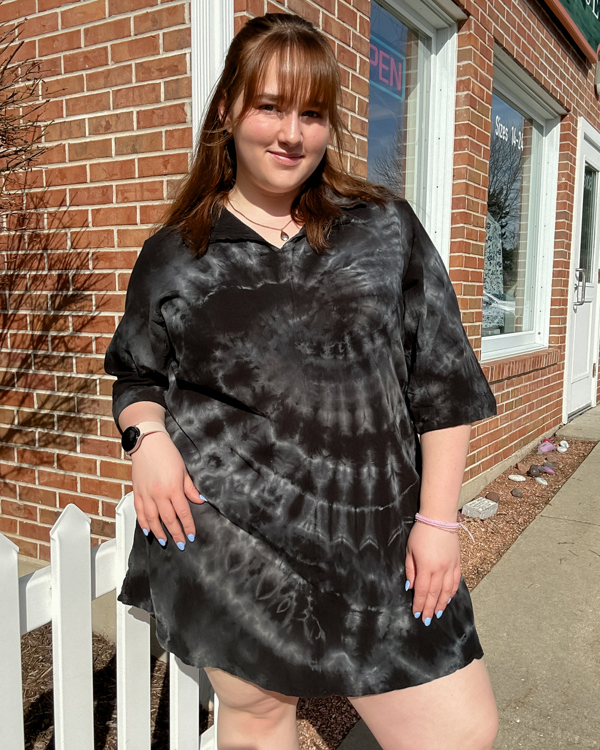 Shelly Cotton Gauze Dress | Black Marble