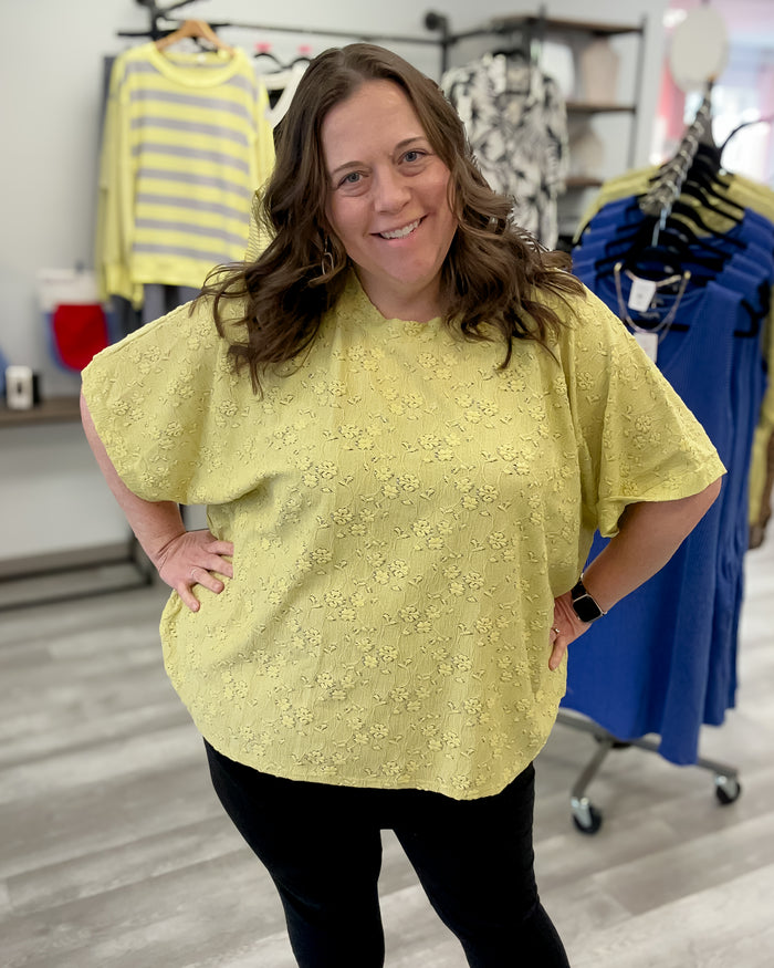 Floral Textured Top | Lime