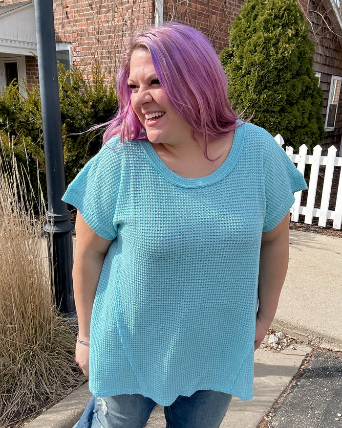Crochet Raw Edge Top | Aqua
