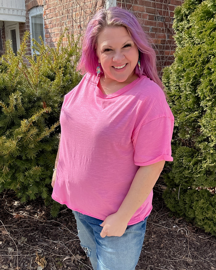 Short Sleeve Cotton Tee | Pink