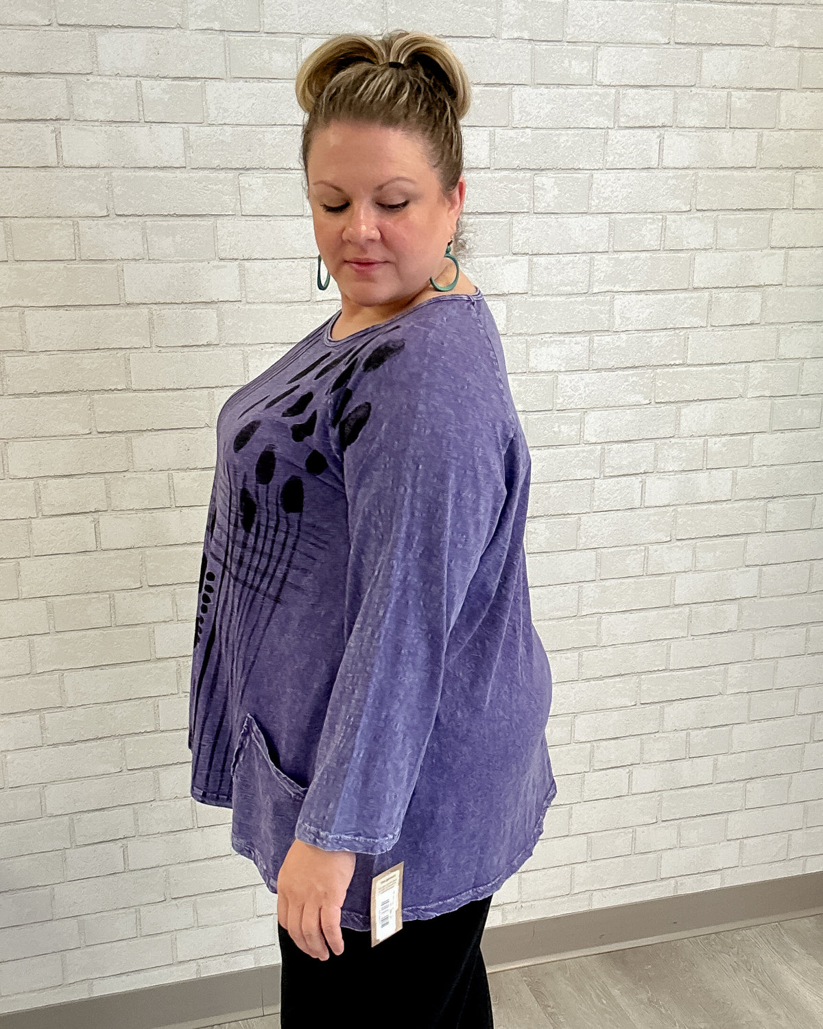 Mix Match Cotton Patch Pockets Tunic Top | Purple