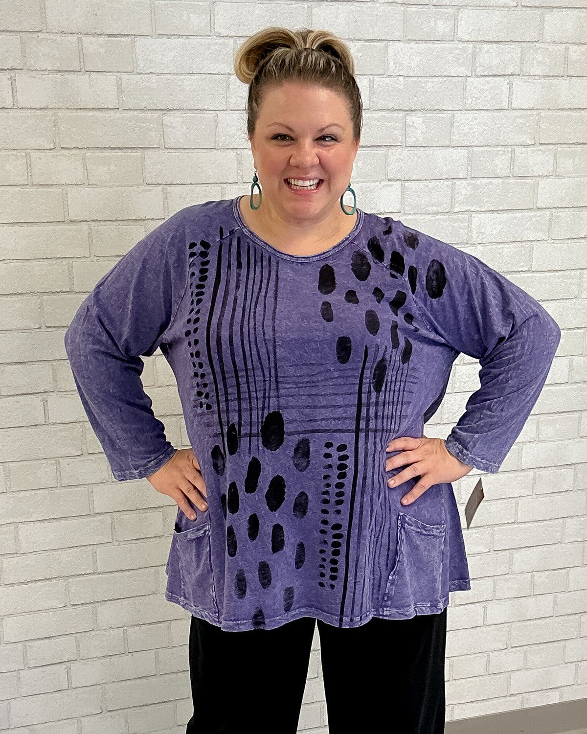 Mix Match Cotton Patch Pockets Tunic Top | Purple