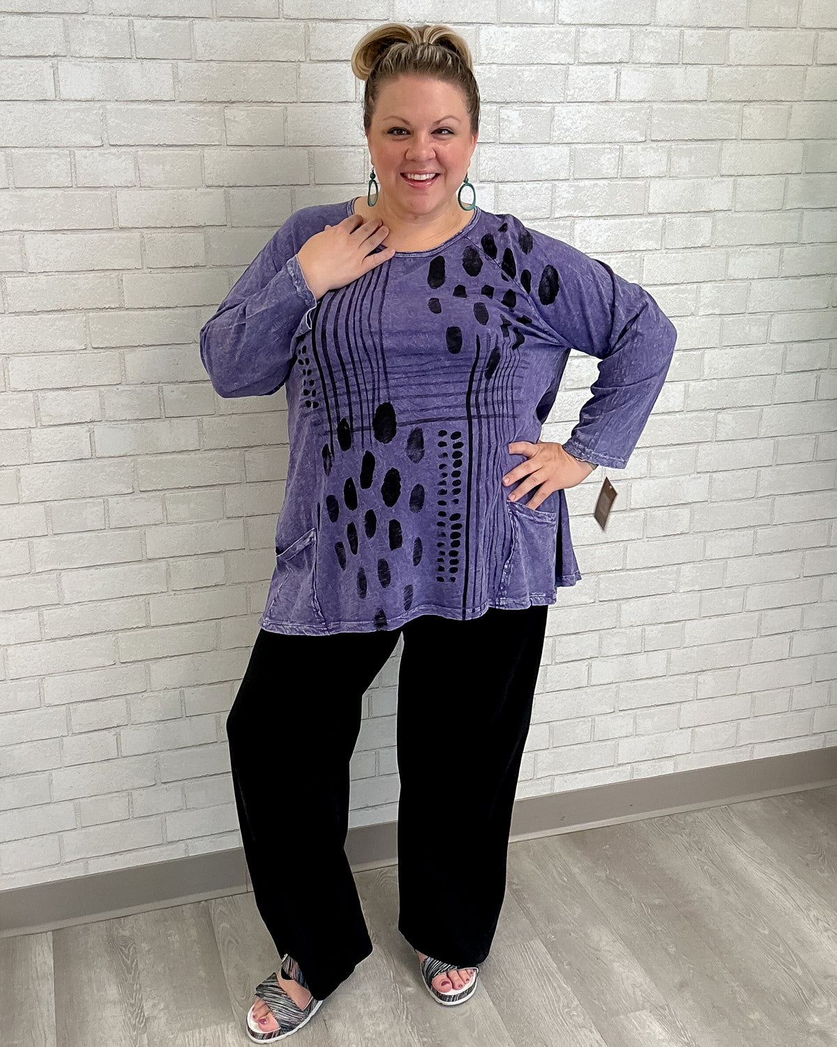 Mix Match Cotton Patch Pockets Tunic Top | Purple