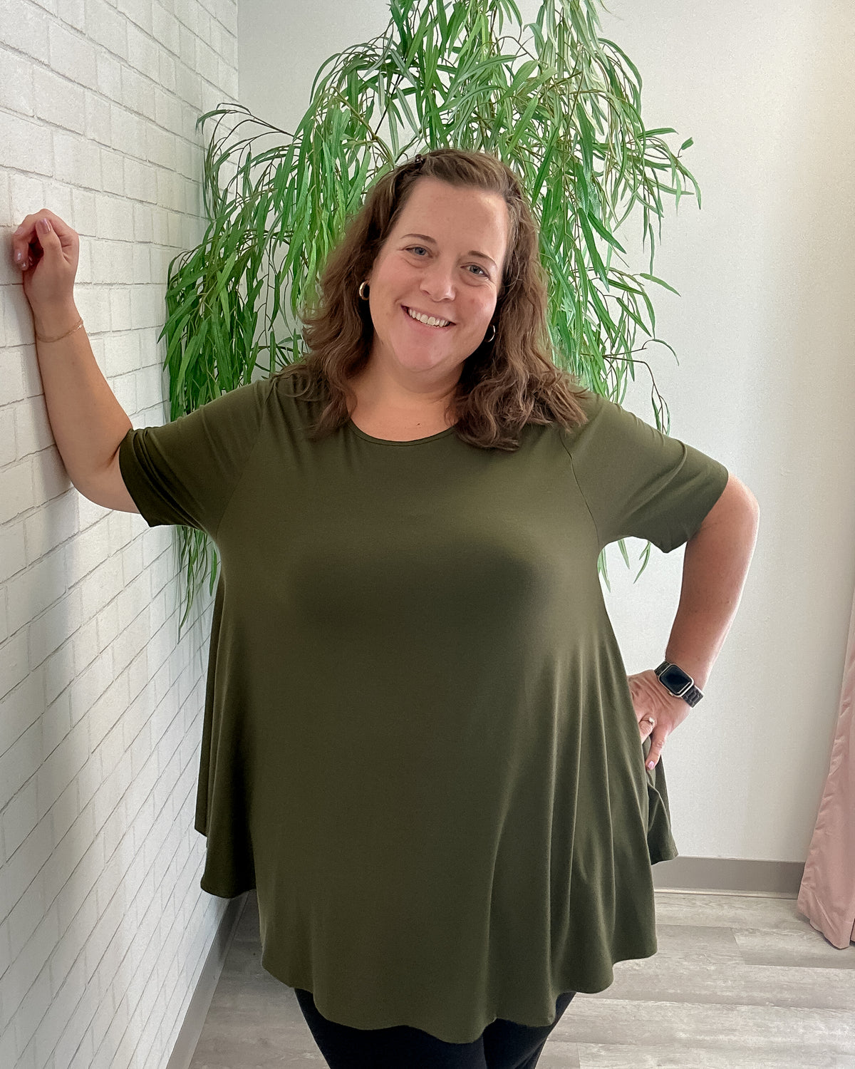 Olive Short Sleeve Swing Tunic