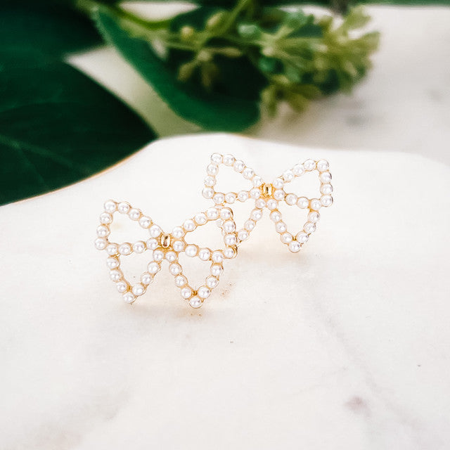 Pearl Pave Bow Stud Earrings