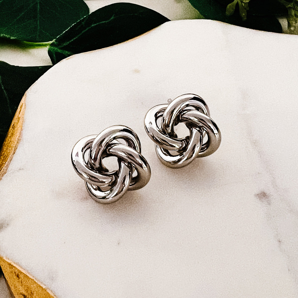 Gold-Dipped Knot Earrings | Silver